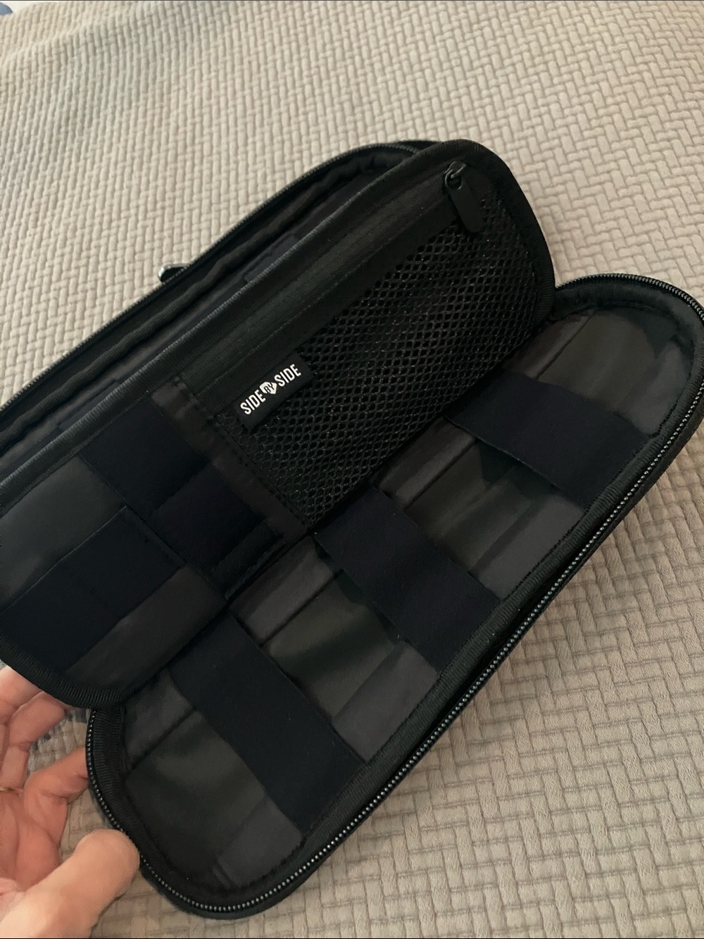 Side by Side Black Travel Electronics Case - Compact Zipper Pouch New